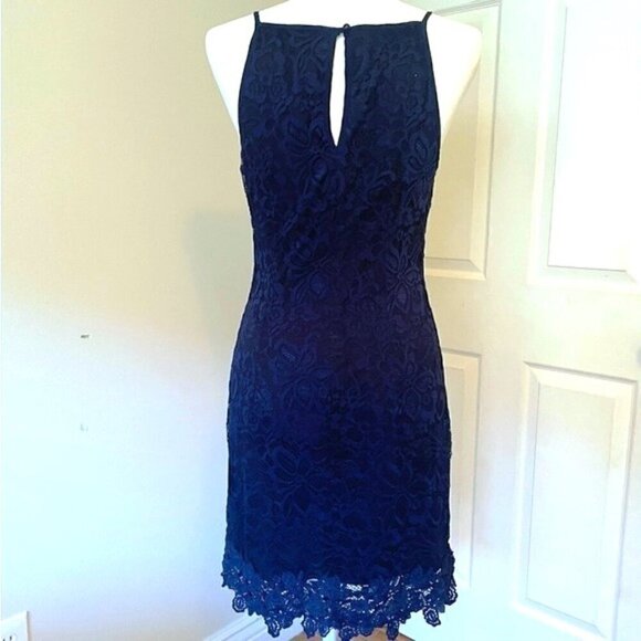 Francesca’s Blue Rain Navy Lace Mini Dress - Picture 12 of 16